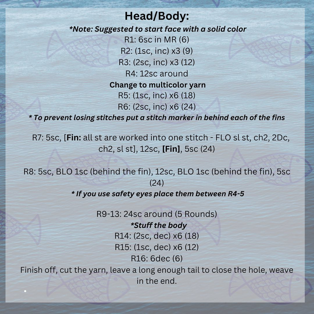 Crochet Pattern for Scrap Yarn Rainbow Fish