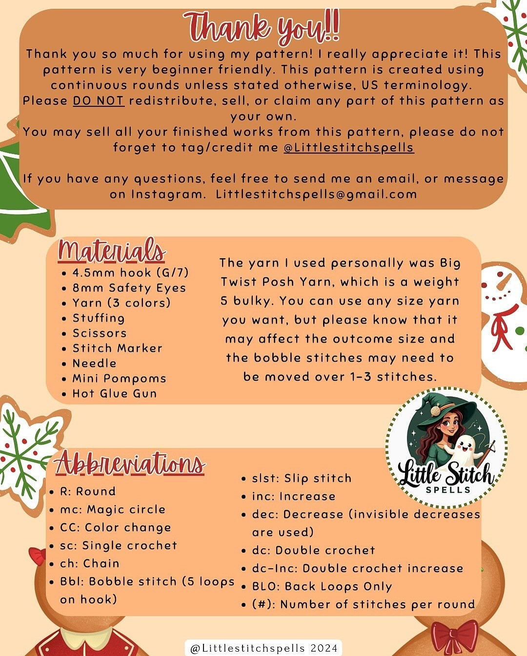 Crochet Pattern for Sitting Gingerbread Couple Ornament