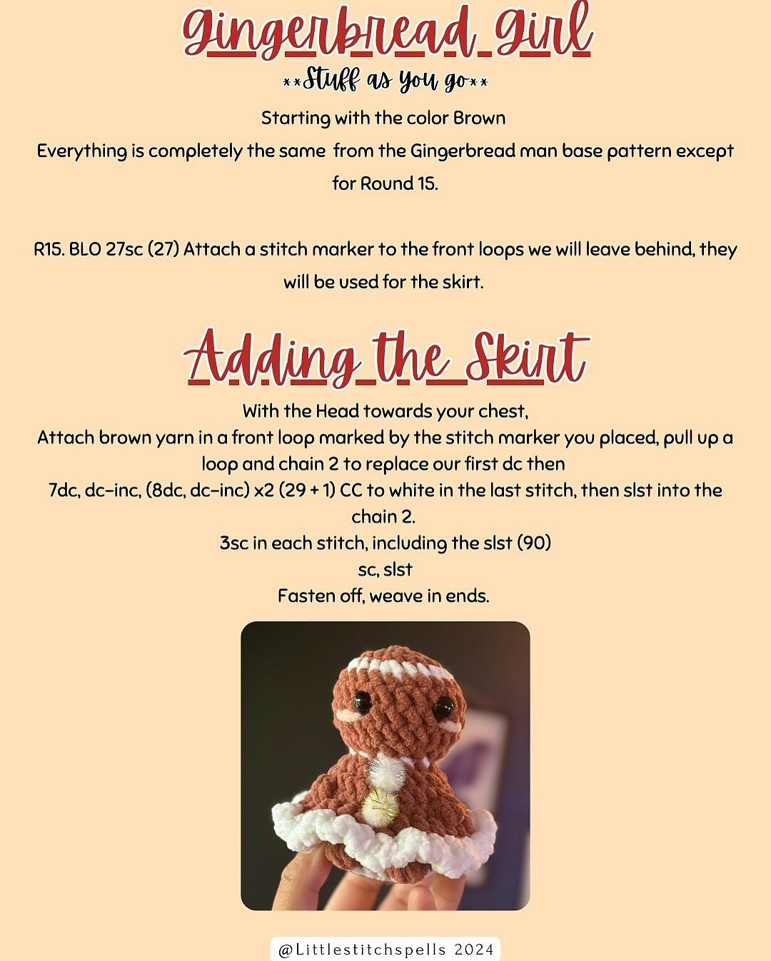 Crochet Pattern for Sitting Gingerbread Couple Ornament