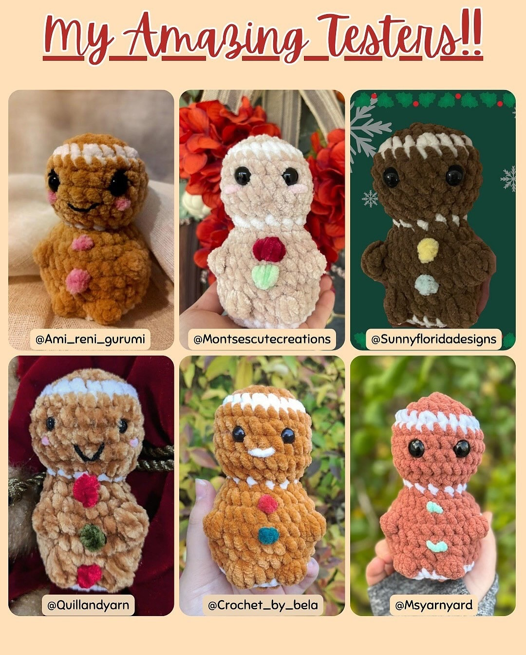 Crochet Pattern for Sitting Gingerbread Couple Ornament