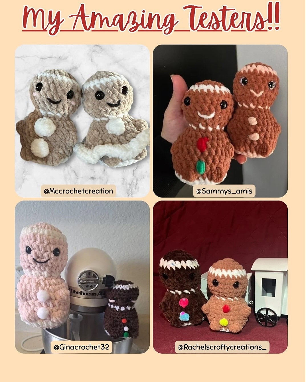Crochet Pattern for Sitting Gingerbread Couple Ornament