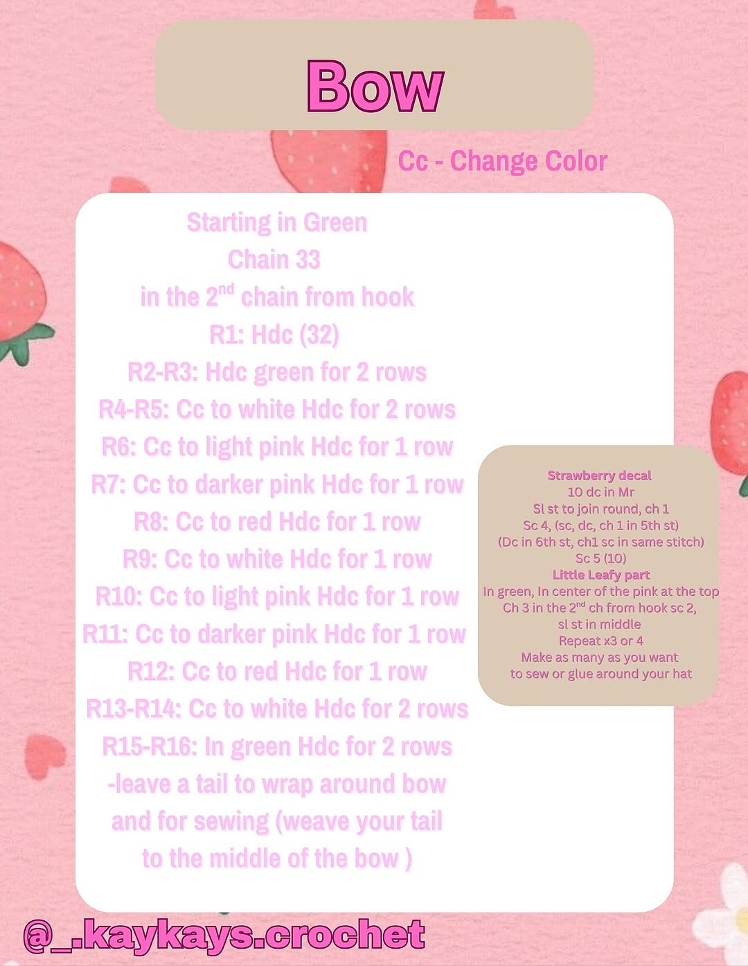 Crochet Pattern for Strawberry Shortcake Style Hat with Bow