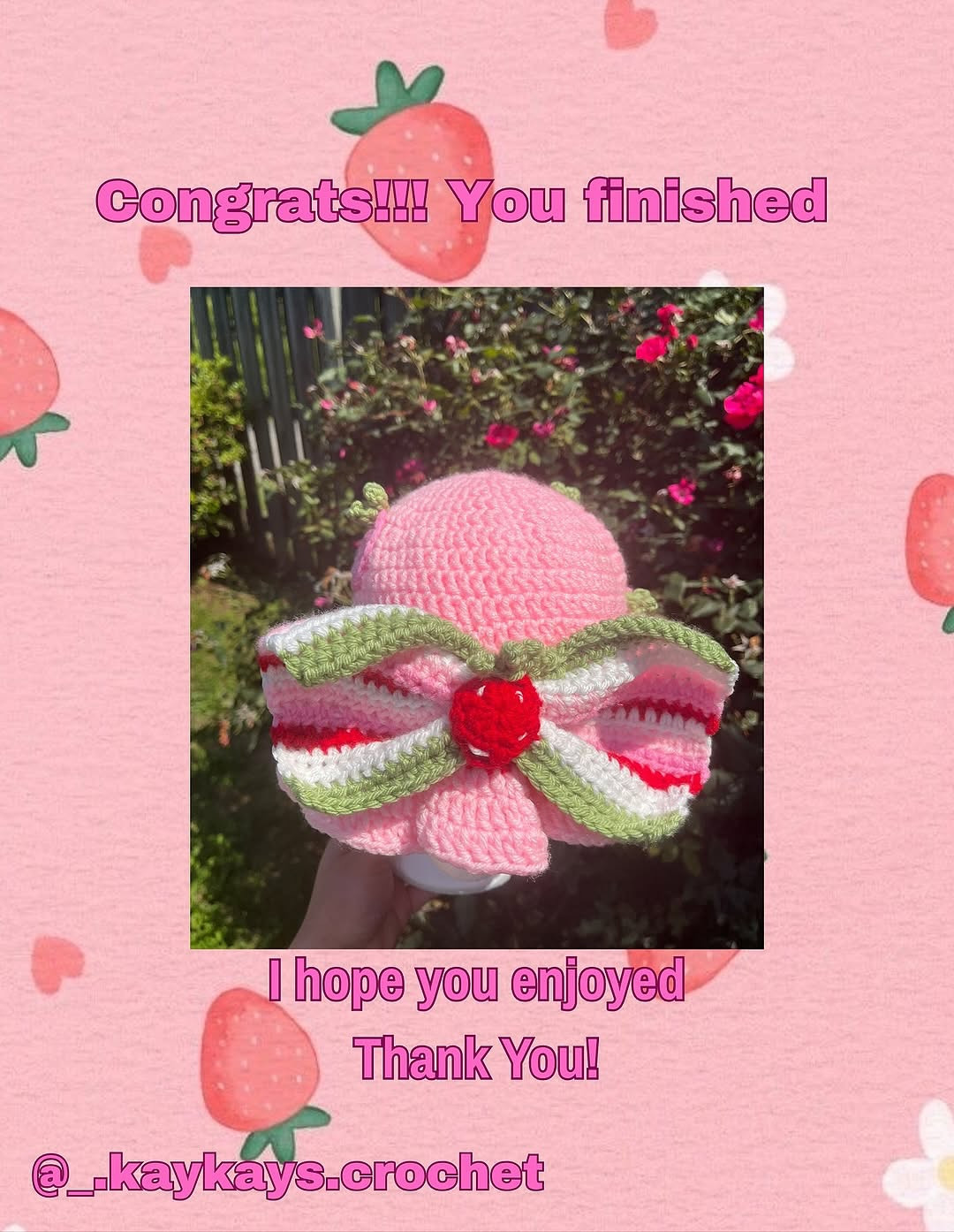 Crochet Pattern for Strawberry Shortcake Style Hat with Bow