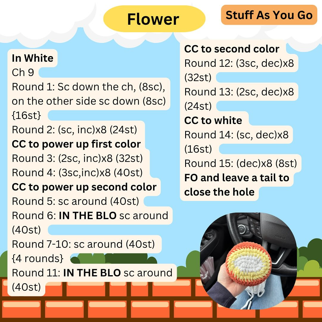 Crochet Pattern: Playful Power Up Flower Design for Craft Lovers