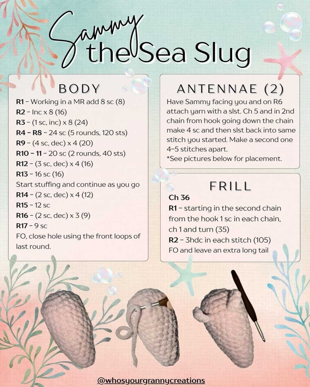 Crochet Pattern: Sammy the Sea Slug in Pastel Colors