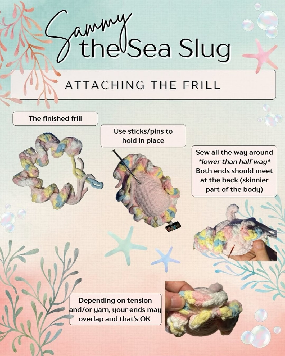 Crochet Pattern: Sammy the Sea Slug in Pastel Colors