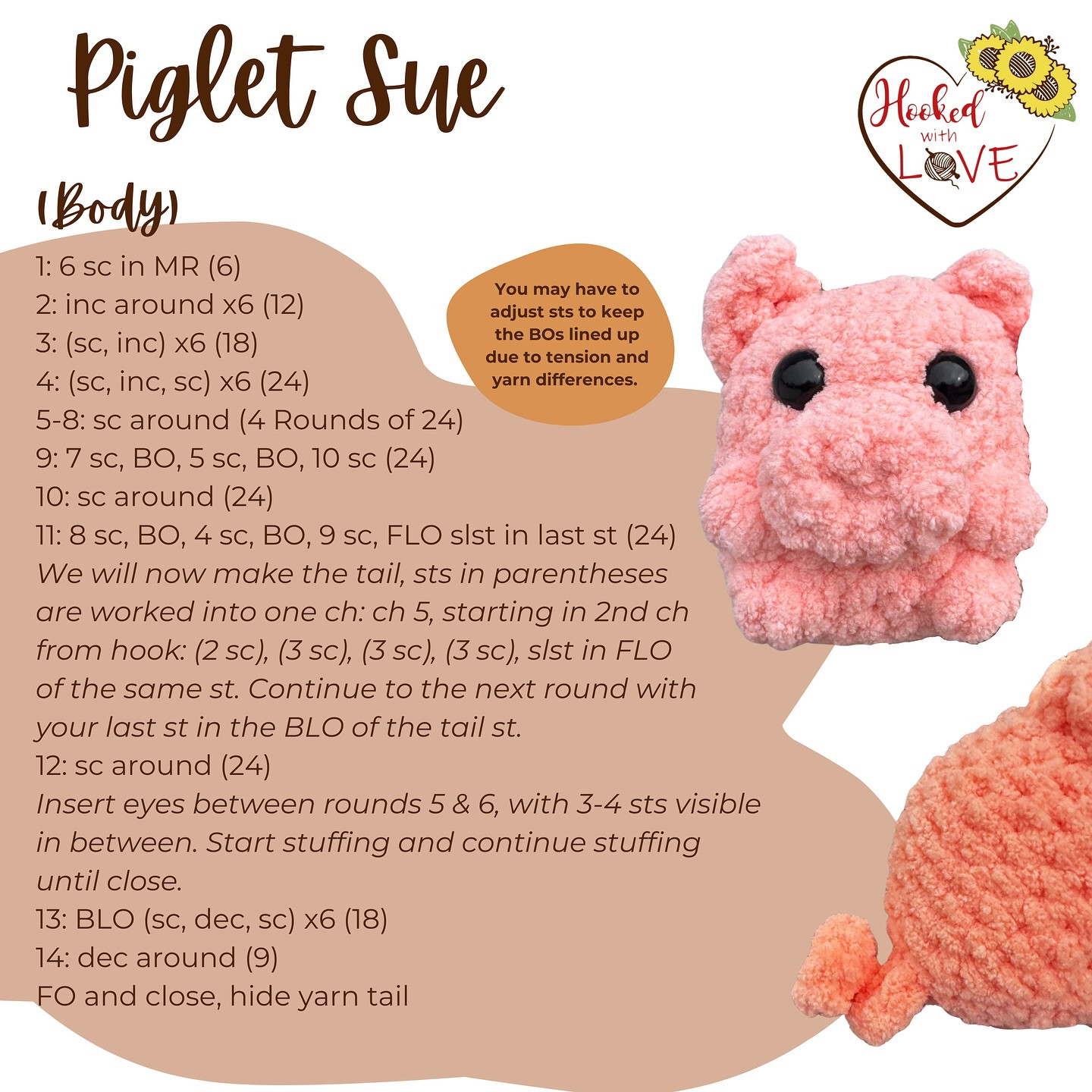 Crochet Piglet Sue Pattern - Adorable Pig Plushies