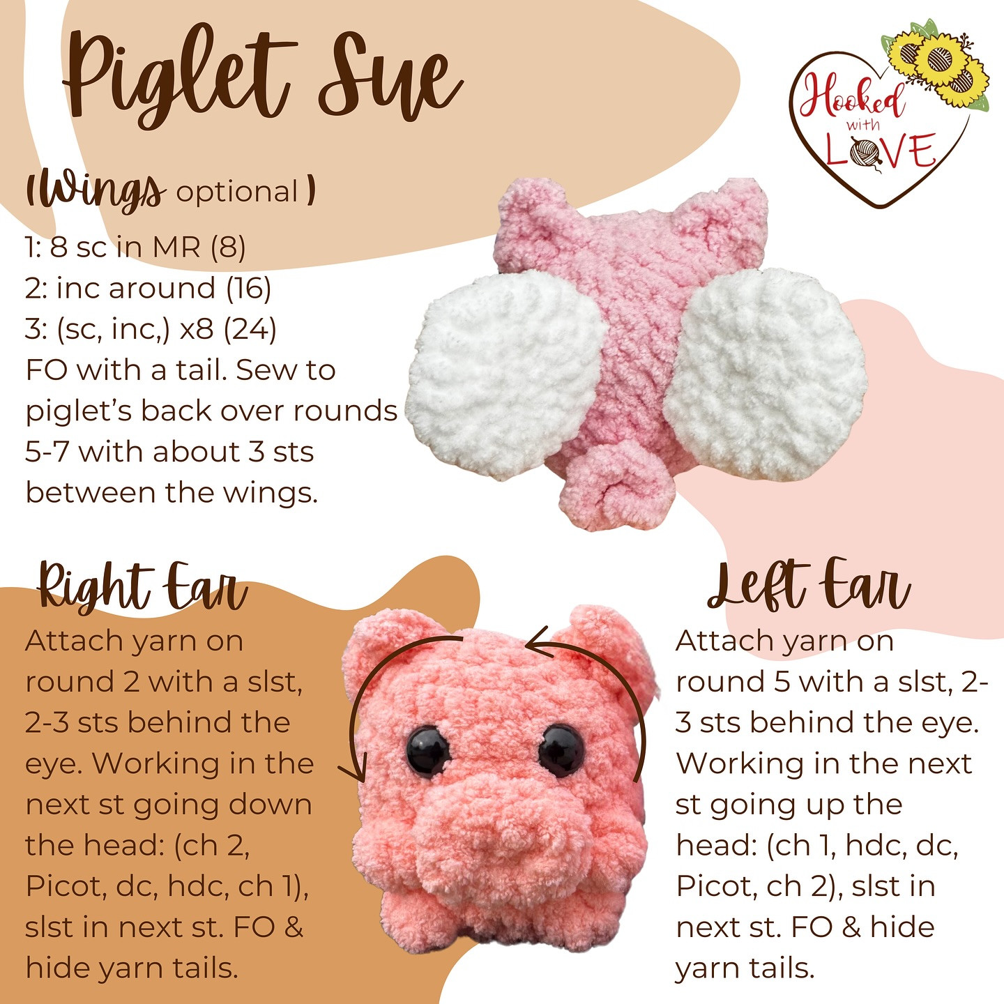 Crochet Piglet Sue Pattern - Adorable Pig Plushies