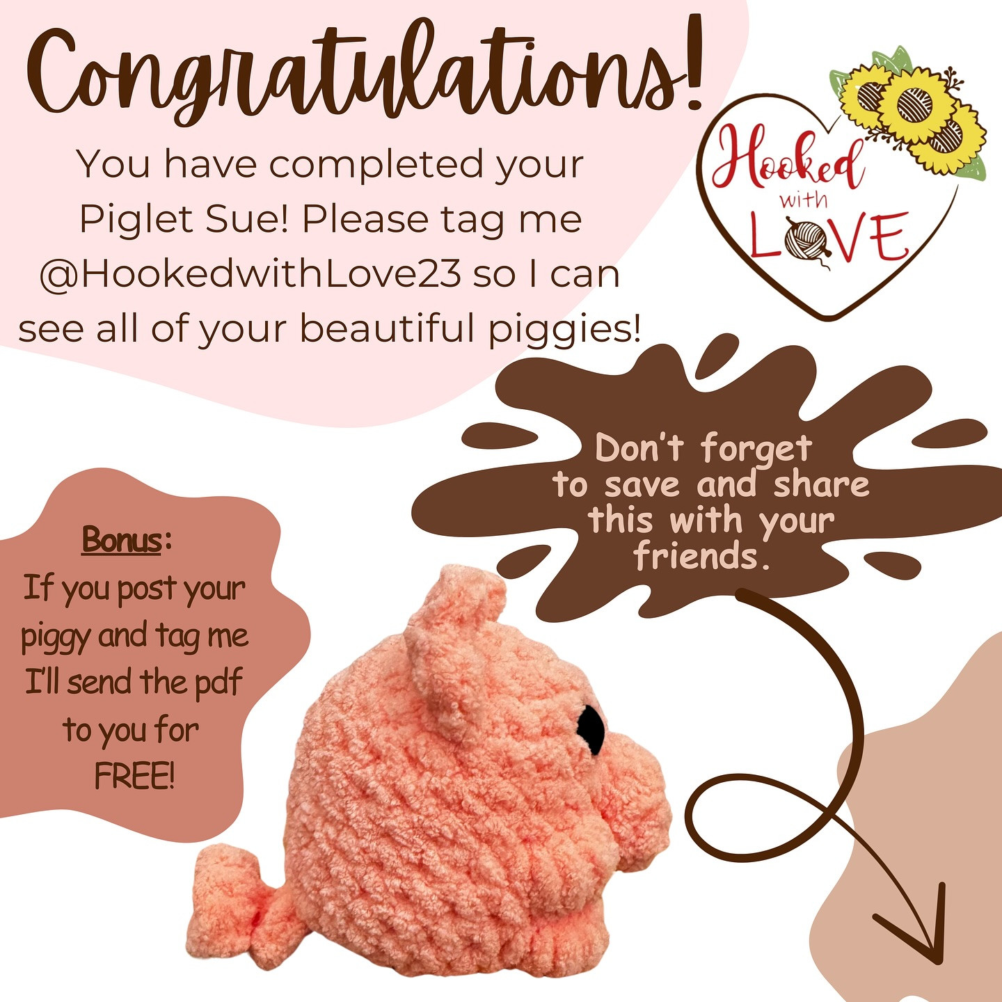 Crochet Piglet Sue Pattern - Adorable Pig Plushies