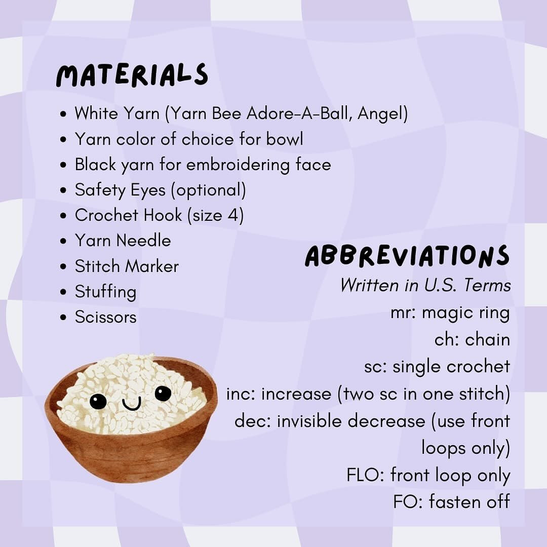 Crochet Rice and Bowl Pattern for Beginners