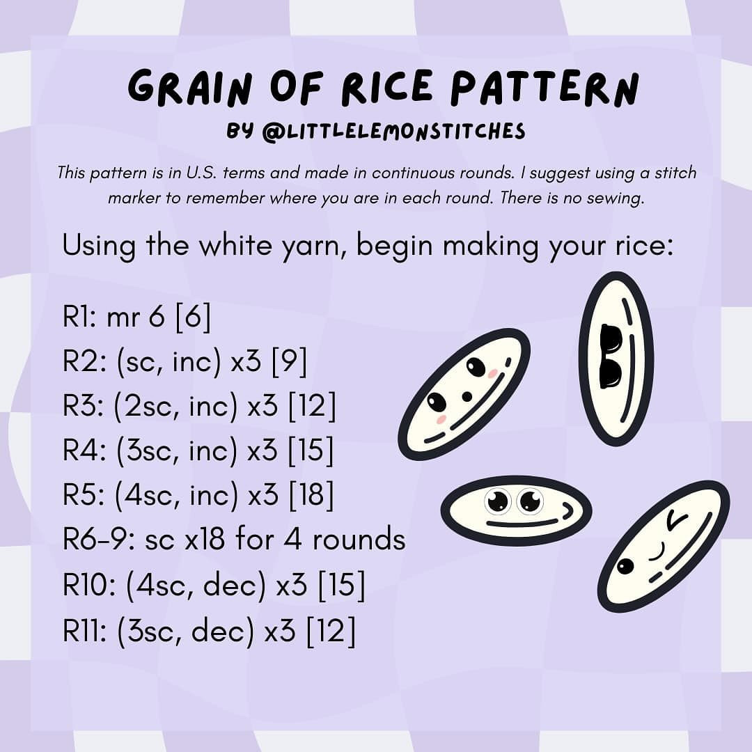 Crochet Rice and Bowl Pattern for Beginners