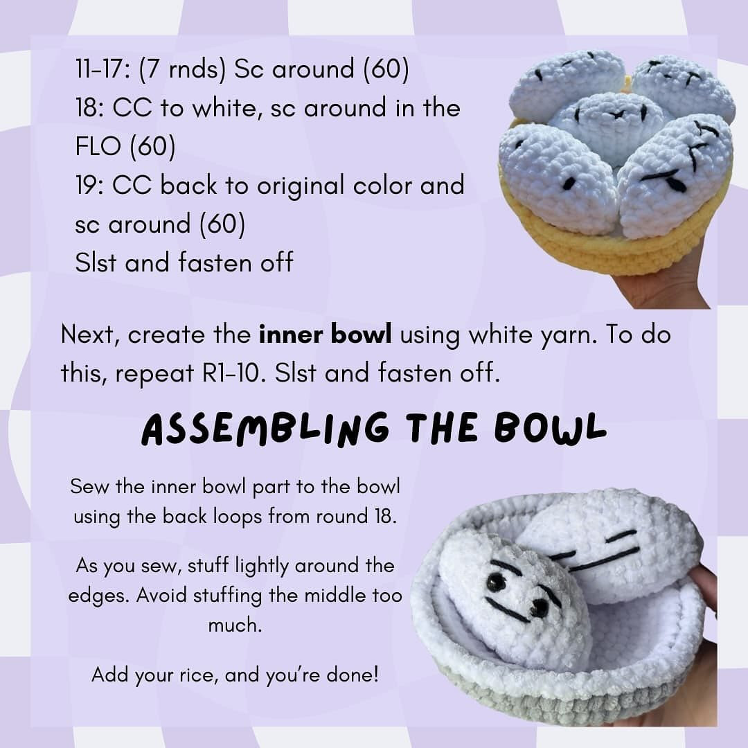 Crochet Rice and Bowl Pattern for Beginners