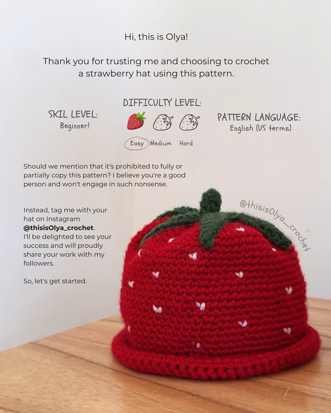 Crochet Strawberry Hat Pattern for Beginners - Free and Easy
