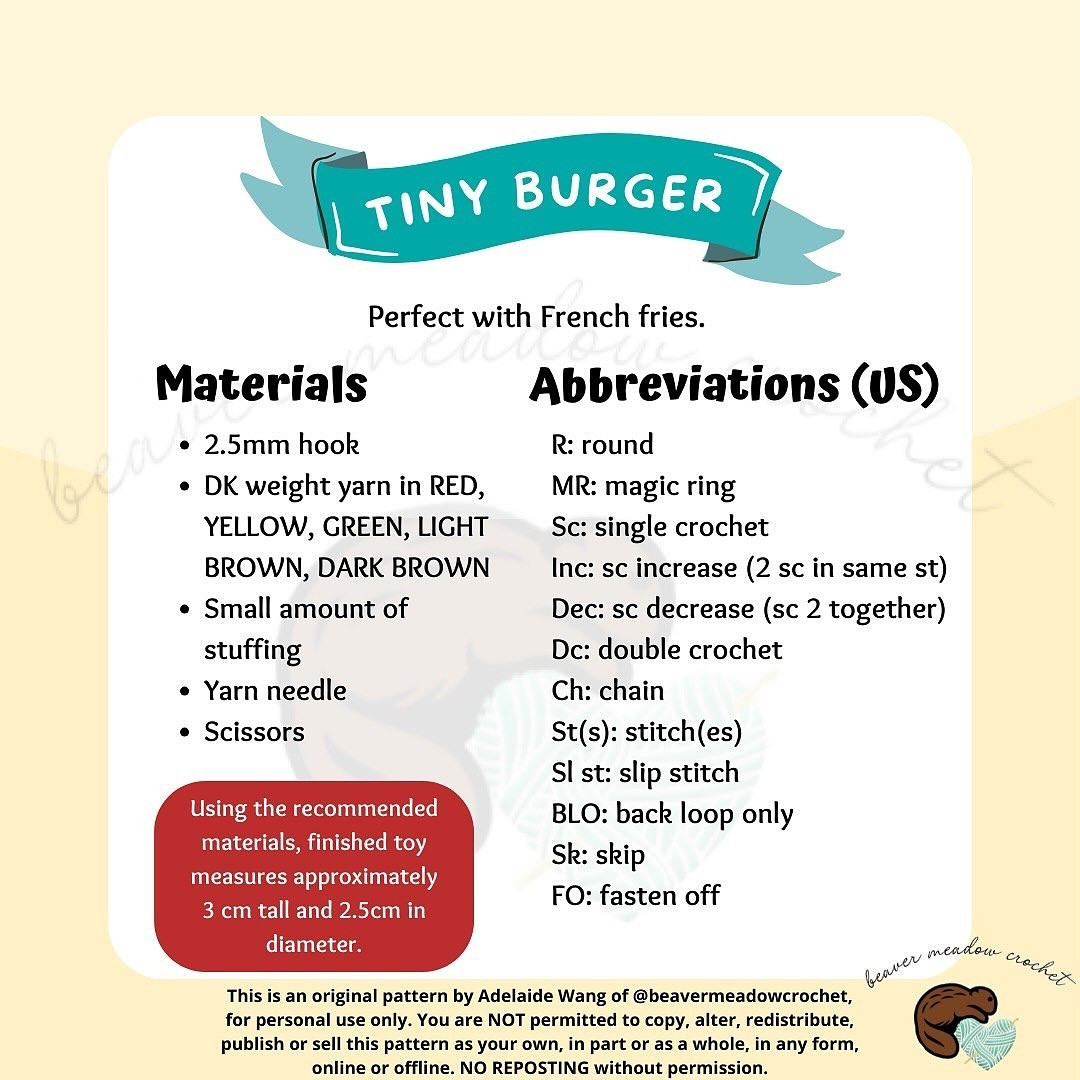 Crochet Tiny Burger Pattern - Free Amigurumi Design