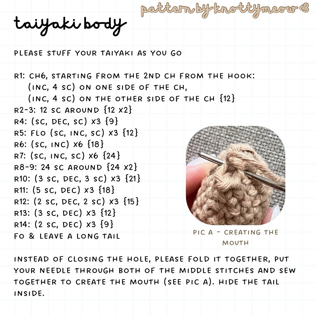 Crochet Tiny Taiyaki Pattern by knottymeow - Free and Easy Tutorial