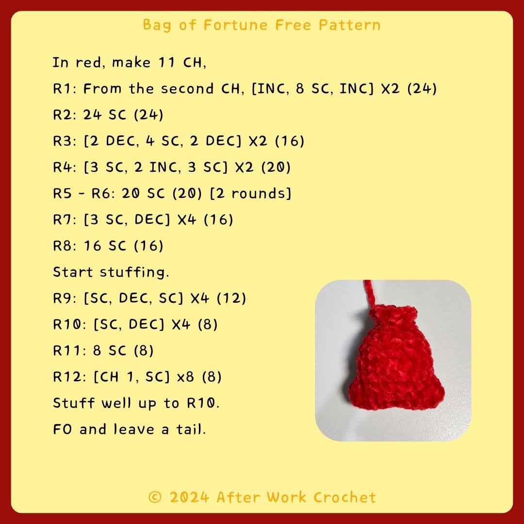 Crochet Your Own Lucky Fortune Bag Keychain Pattern