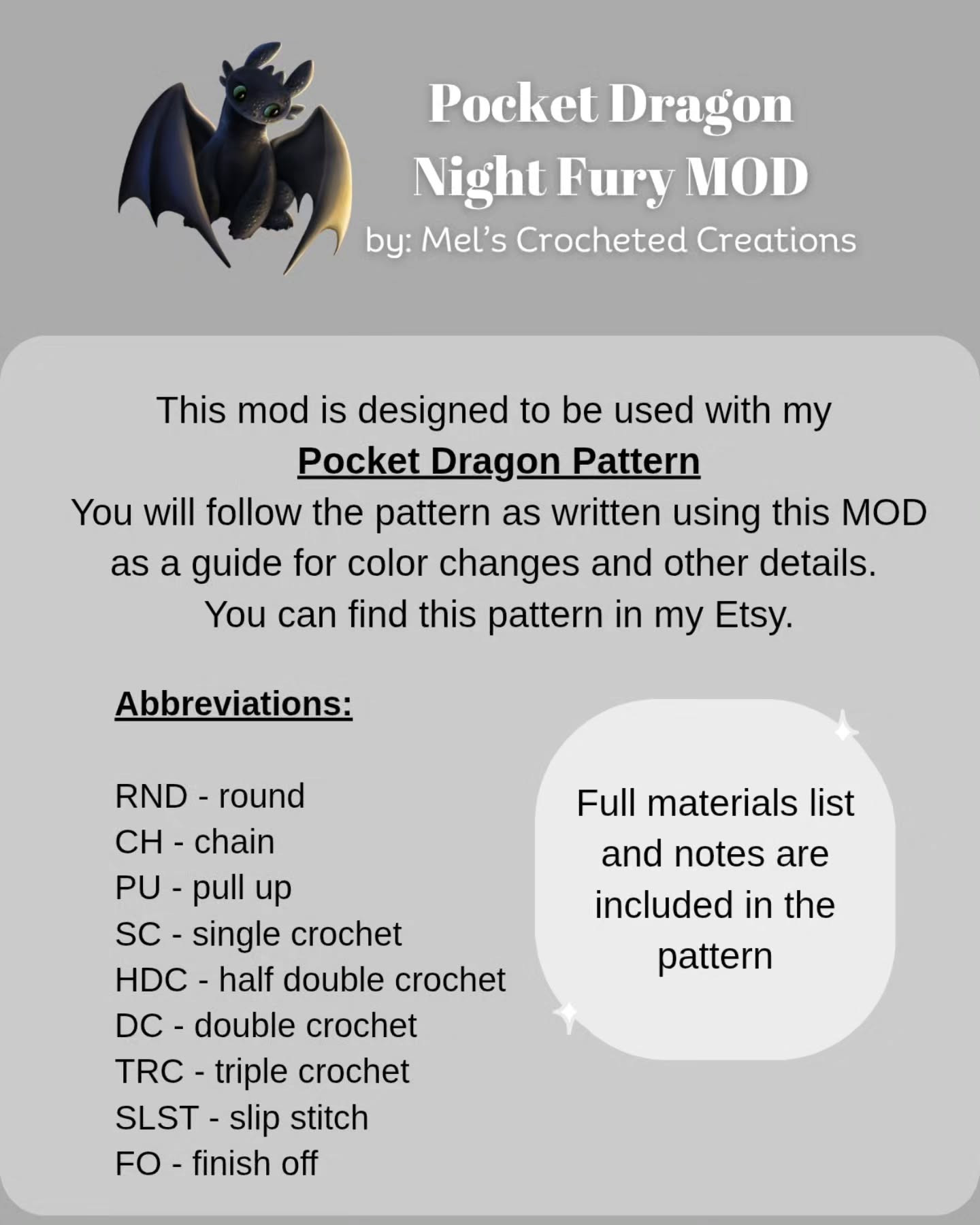 Crochet Your Own Pocket Dragon: Night Fury MOD Pattern