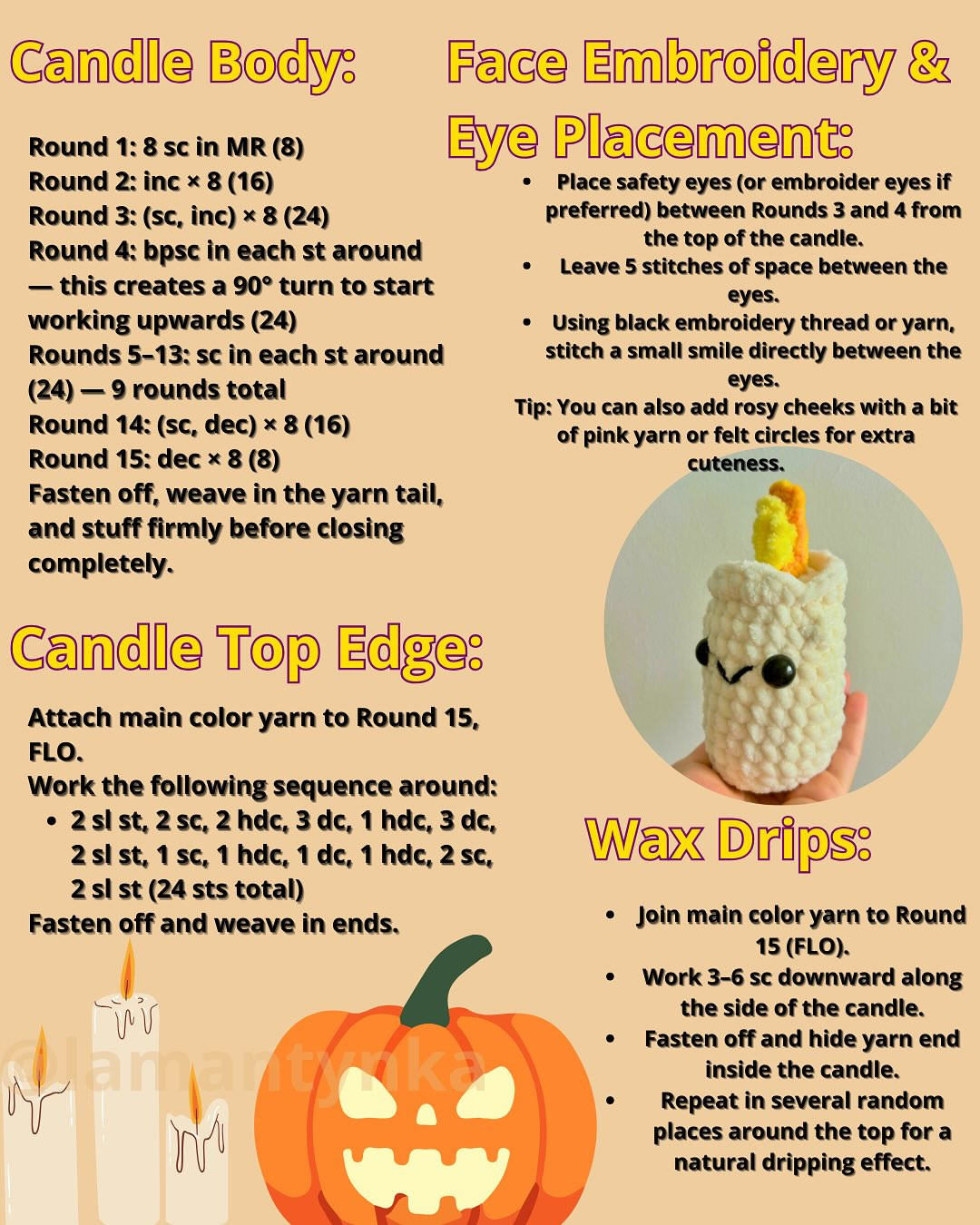 Cute Candle Amigurumi Free Crochet Pattern for Halloween