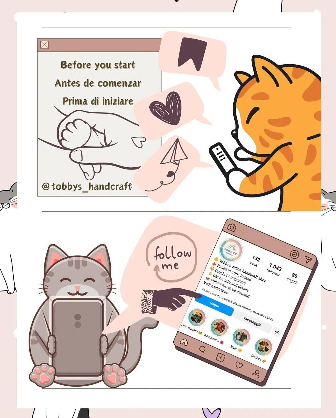 Cute Cat Shoulder Bag Crochet Pattern in Multiple Languages