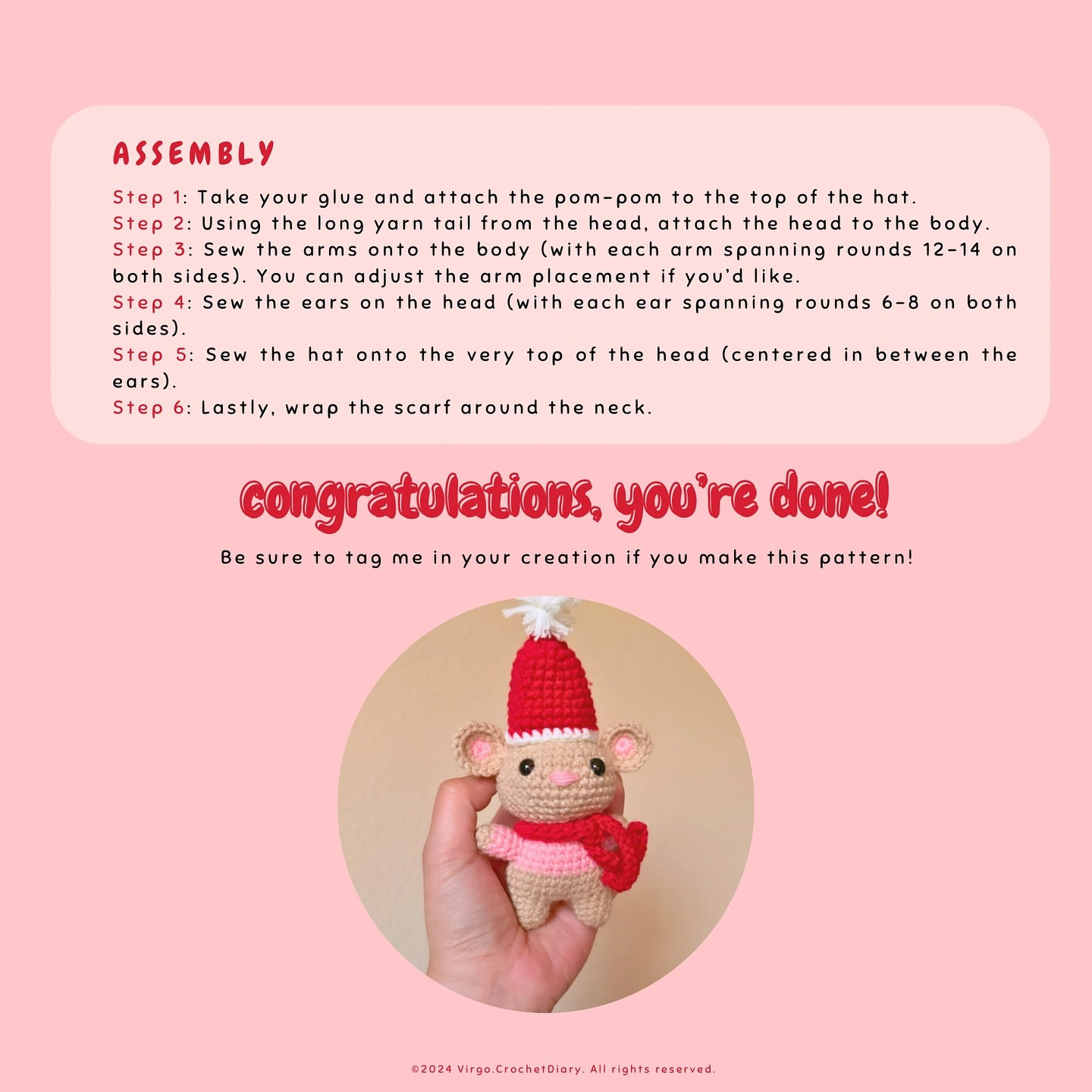 Cute Christmas Mouse Crochet Pattern with Santa Hat