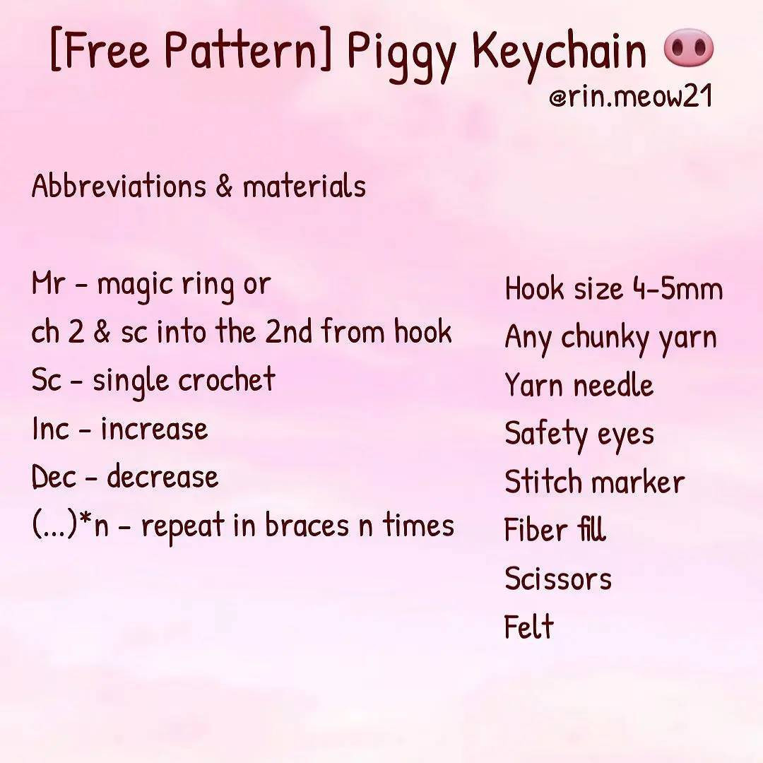 Cute Crochet Piggy Keychain Free Pattern for Beginners