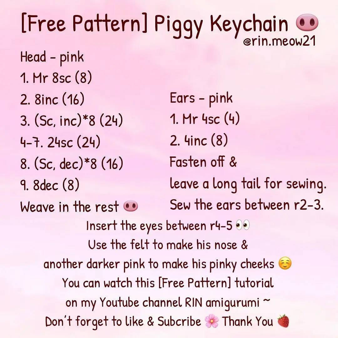 Cute Crochet Piggy Keychain Free Pattern for Beginners