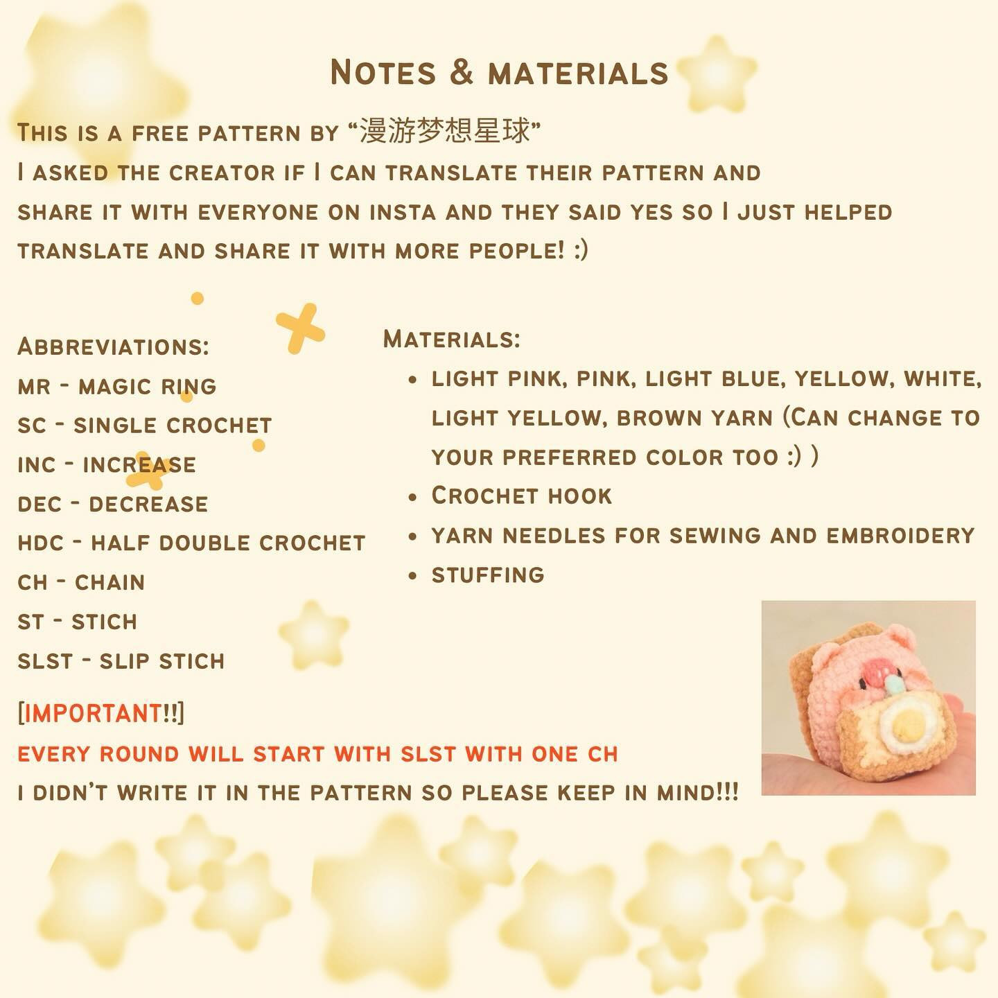 Cute Crocheted Pig Toast Amigurumi Pattern Free Download