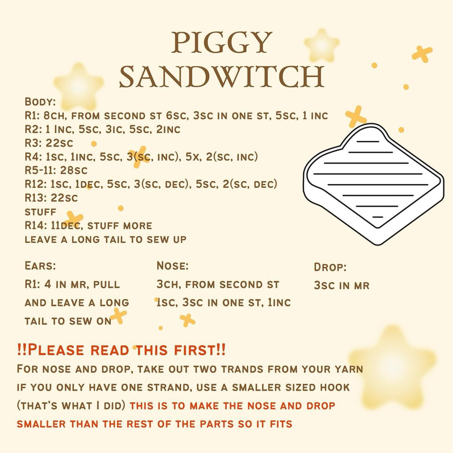 Cute Crocheted Pig Toast Amigurumi Pattern Free Download