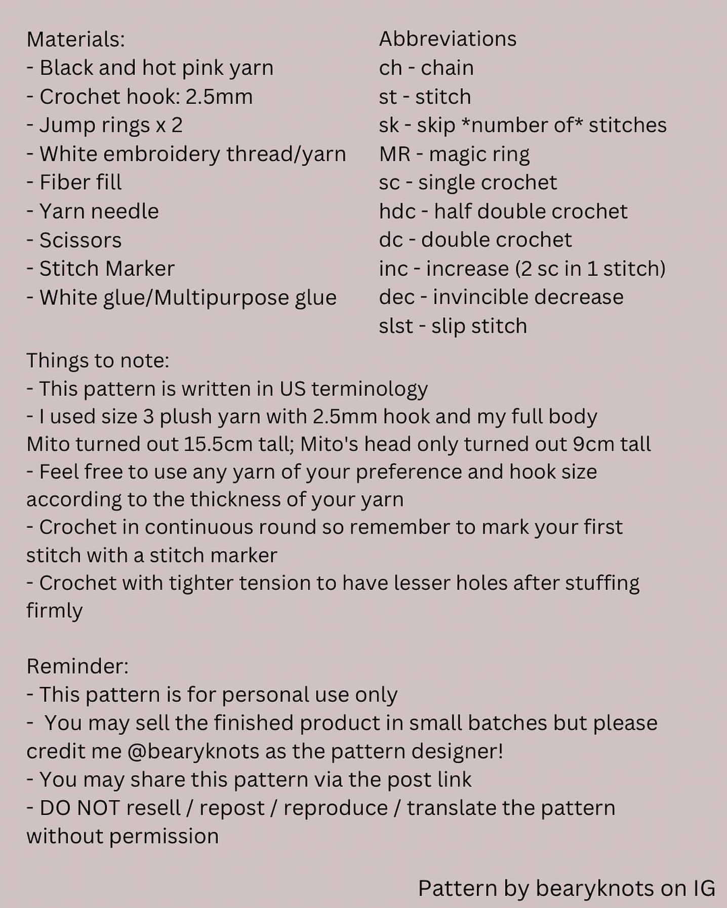 Cute Mito Bunny Crochet Pattern by Bearyknots