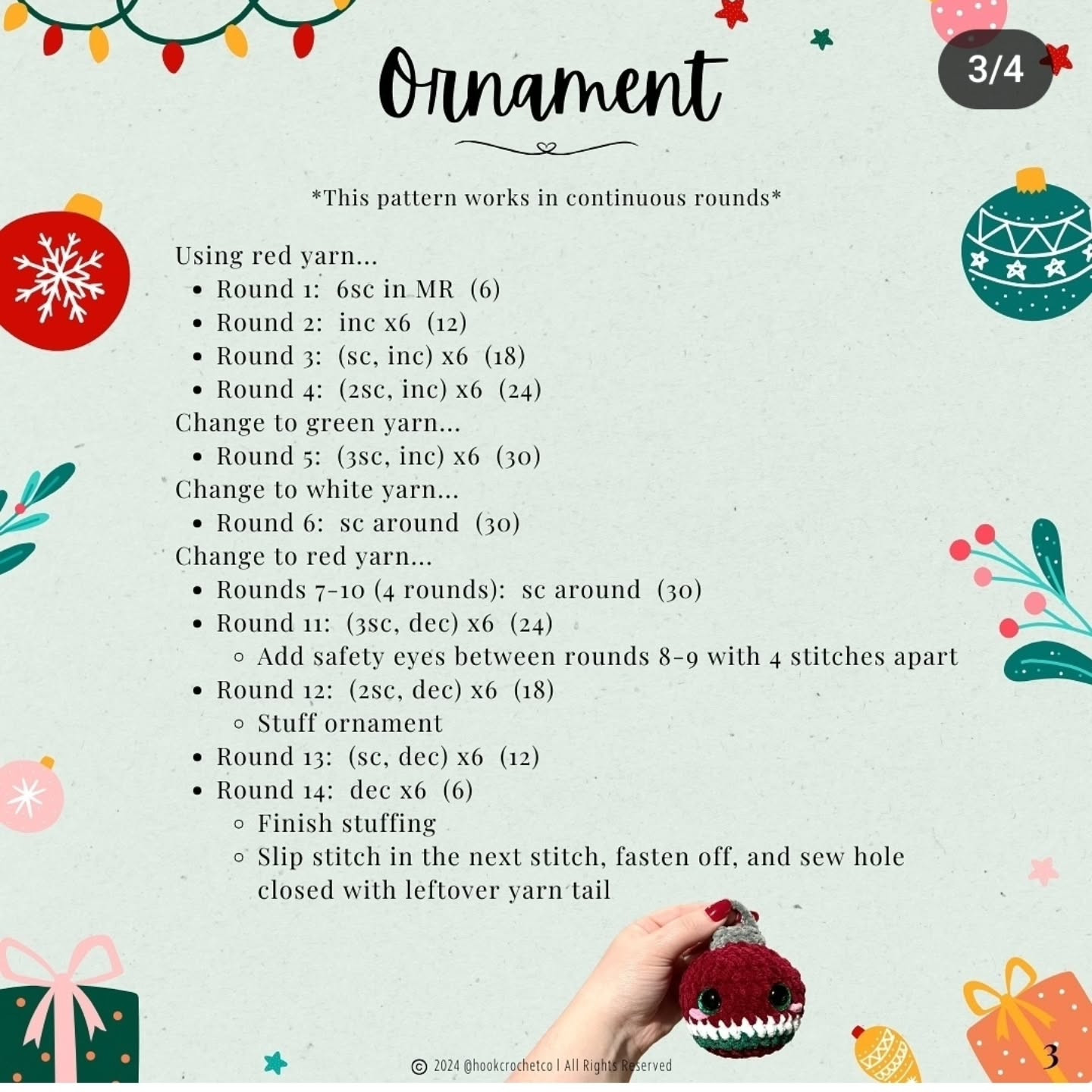 Free Crochet Pattern for Cute Christmas Ornament