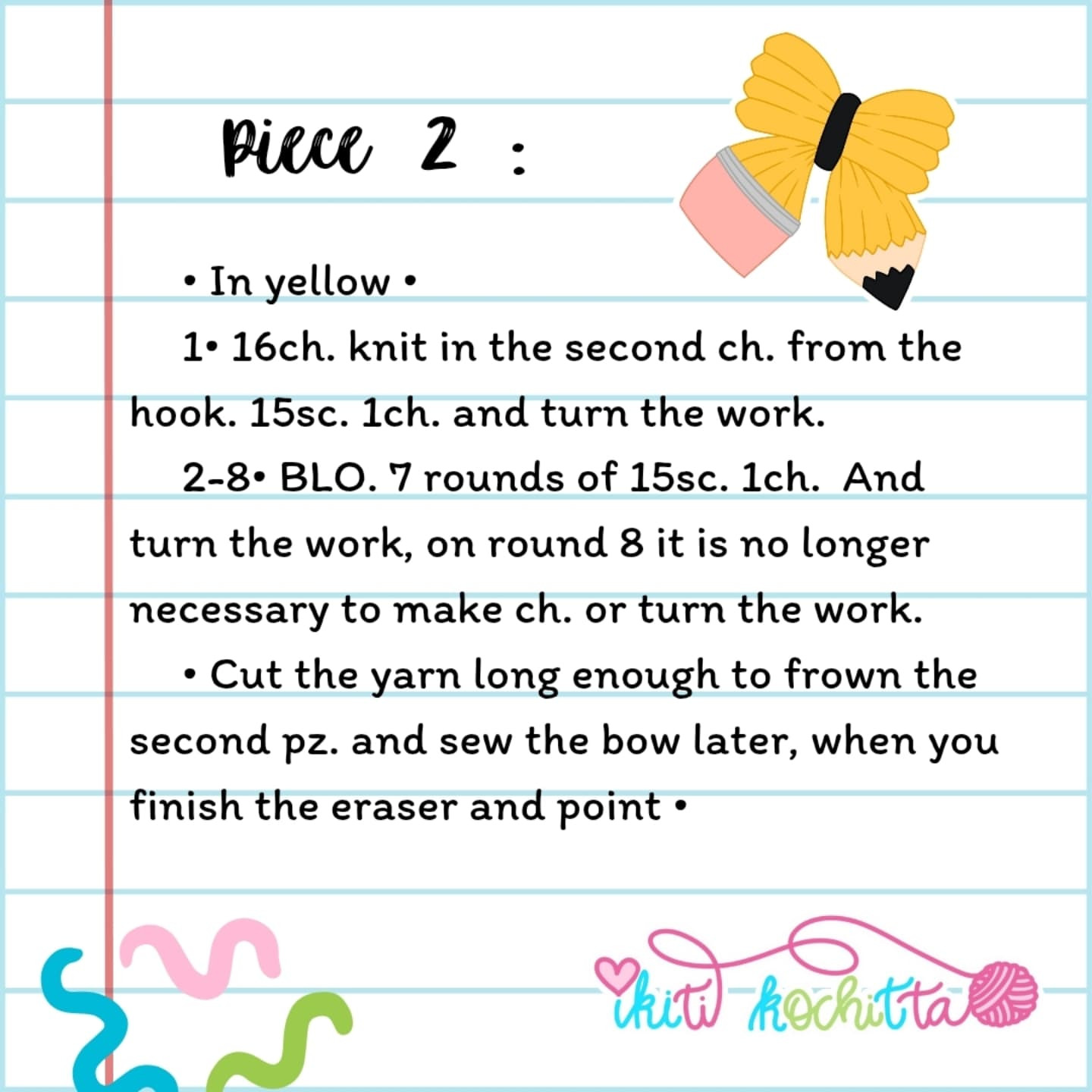Free Crochet Pattern for Cute Pencil Bow Design
