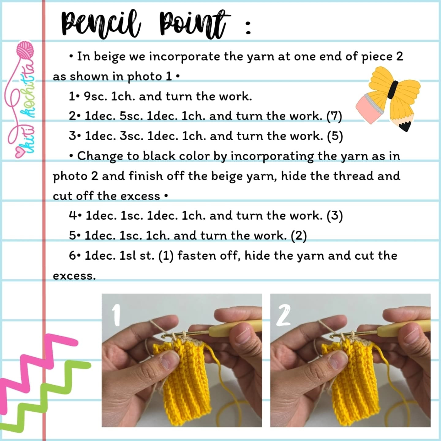 Free Crochet Pattern for Cute Pencil Bow Design