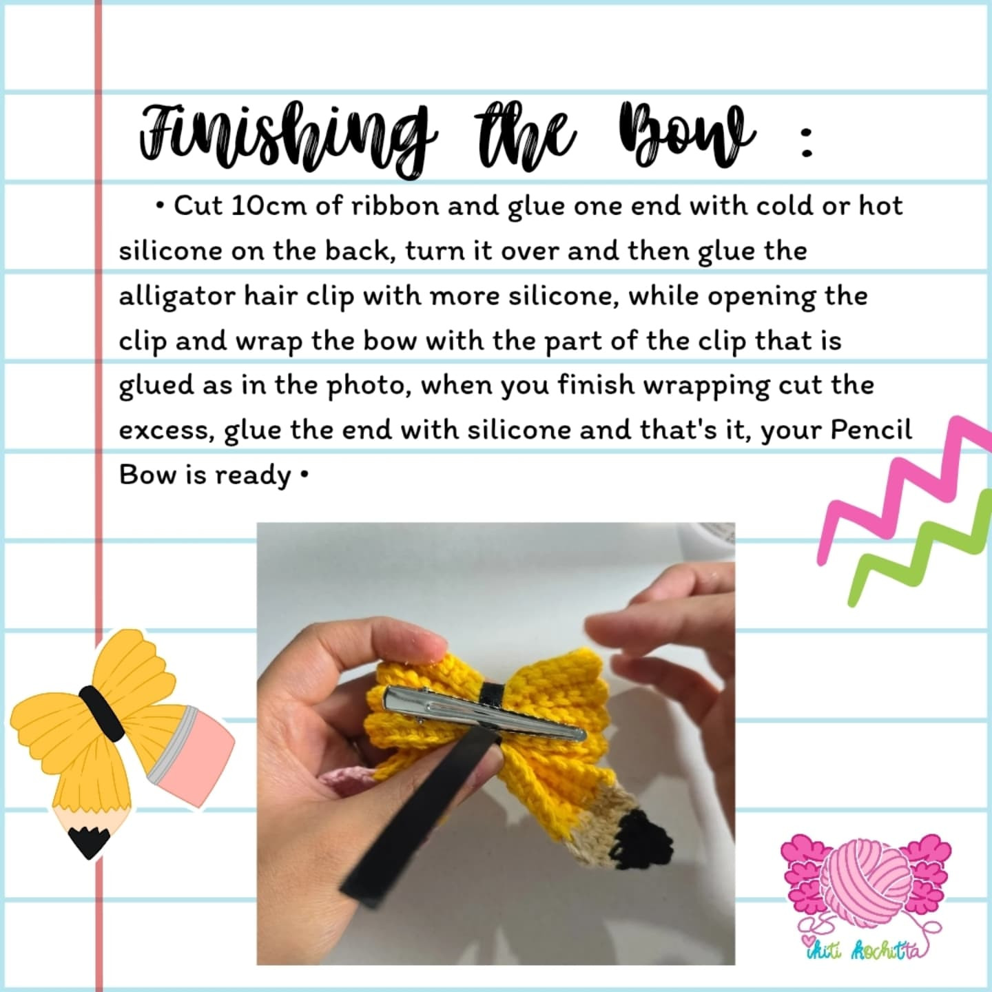 Free Crochet Pattern for Cute Pencil Bow Design