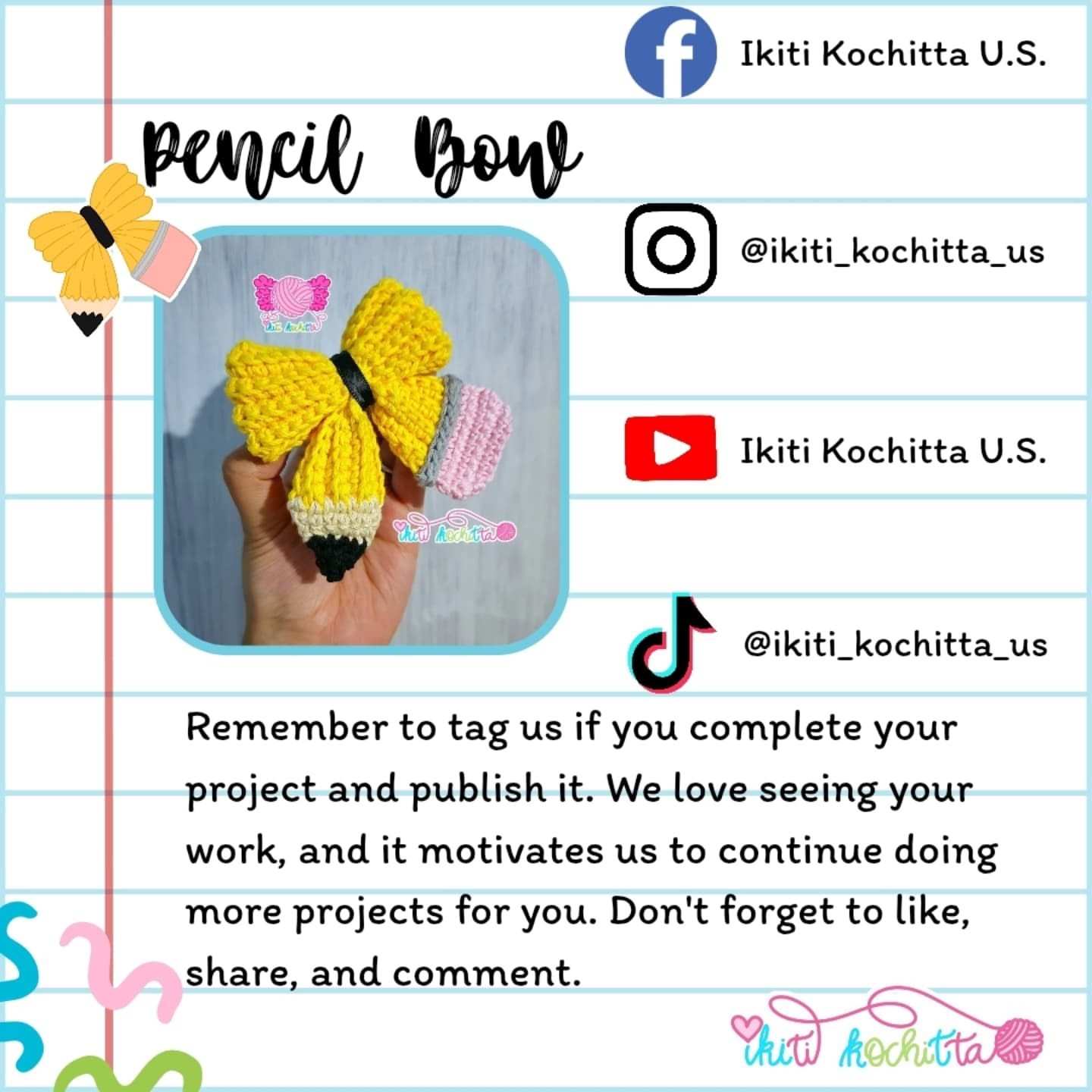 Free Crochet Pattern for Cute Pencil Bow Design