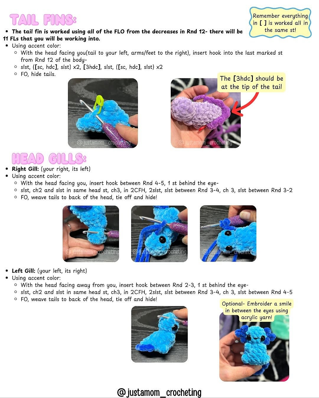 Free Crochet Pattern: Mini Axolotl by Justamom Crocheting