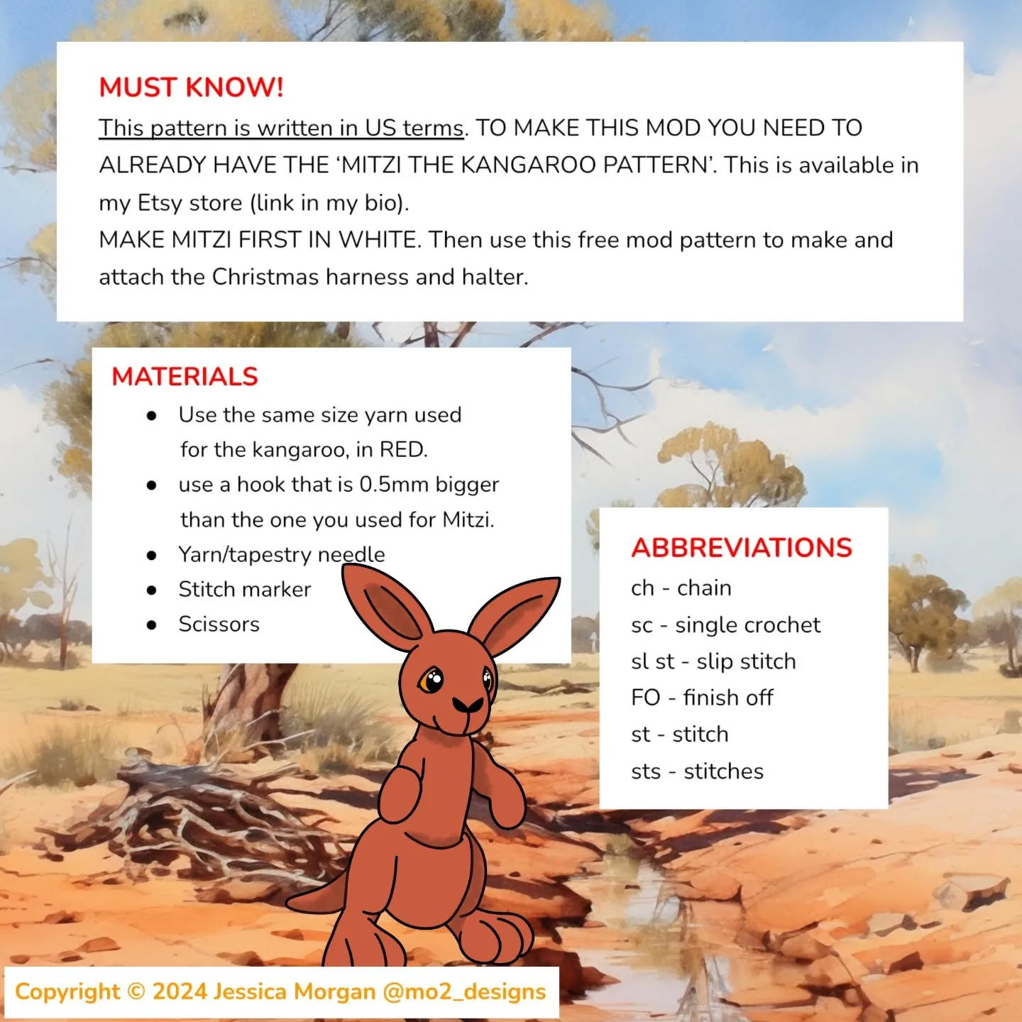 Free Crochet Pattern: Mitzi the Kangaroo for Christmas