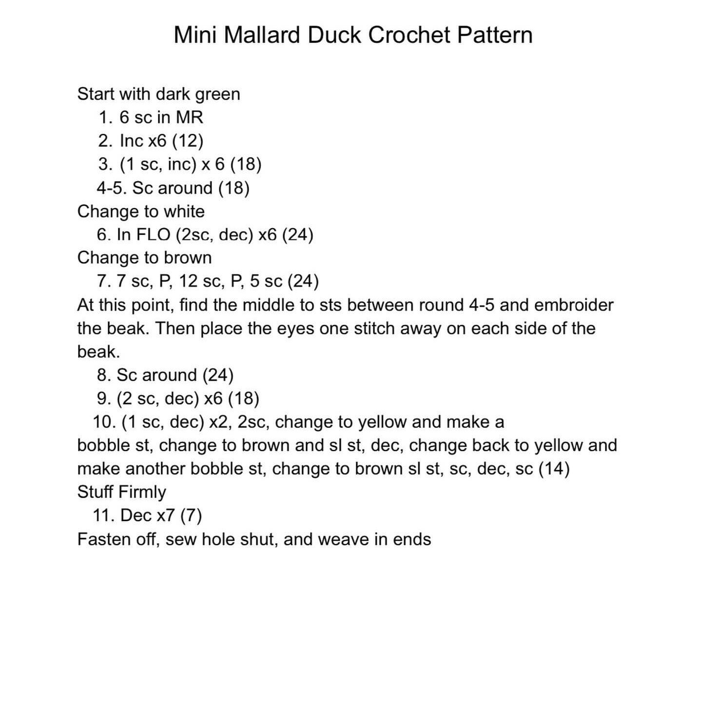 Free Mini Mallard Duck Crochet Pattern for Cute Amigurumi