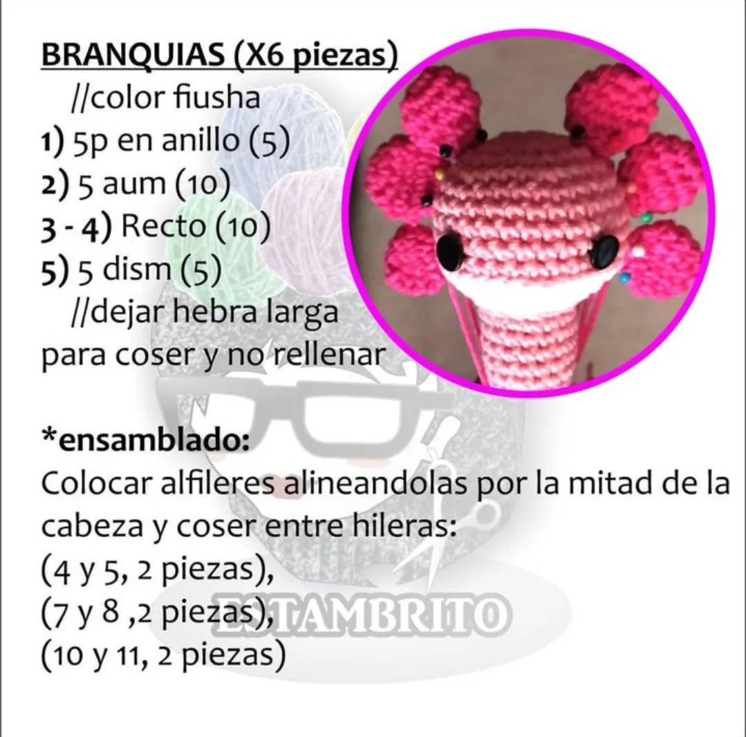 Free Pattern for Colorful Crochet Axolotls by Estambrito