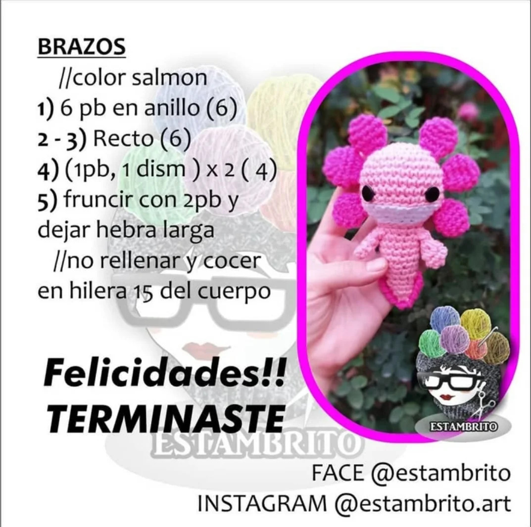Free Pattern for Colorful Crochet Axolotls by Estambrito