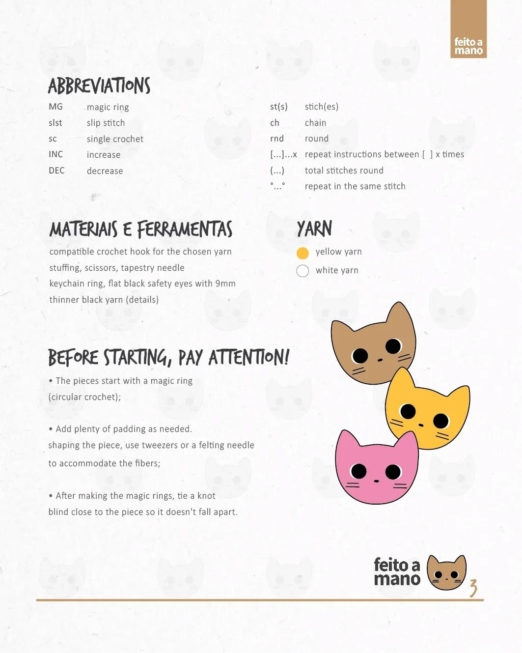 Gatinhos: Receita Gratuita de Amigurumi para Iniciantes