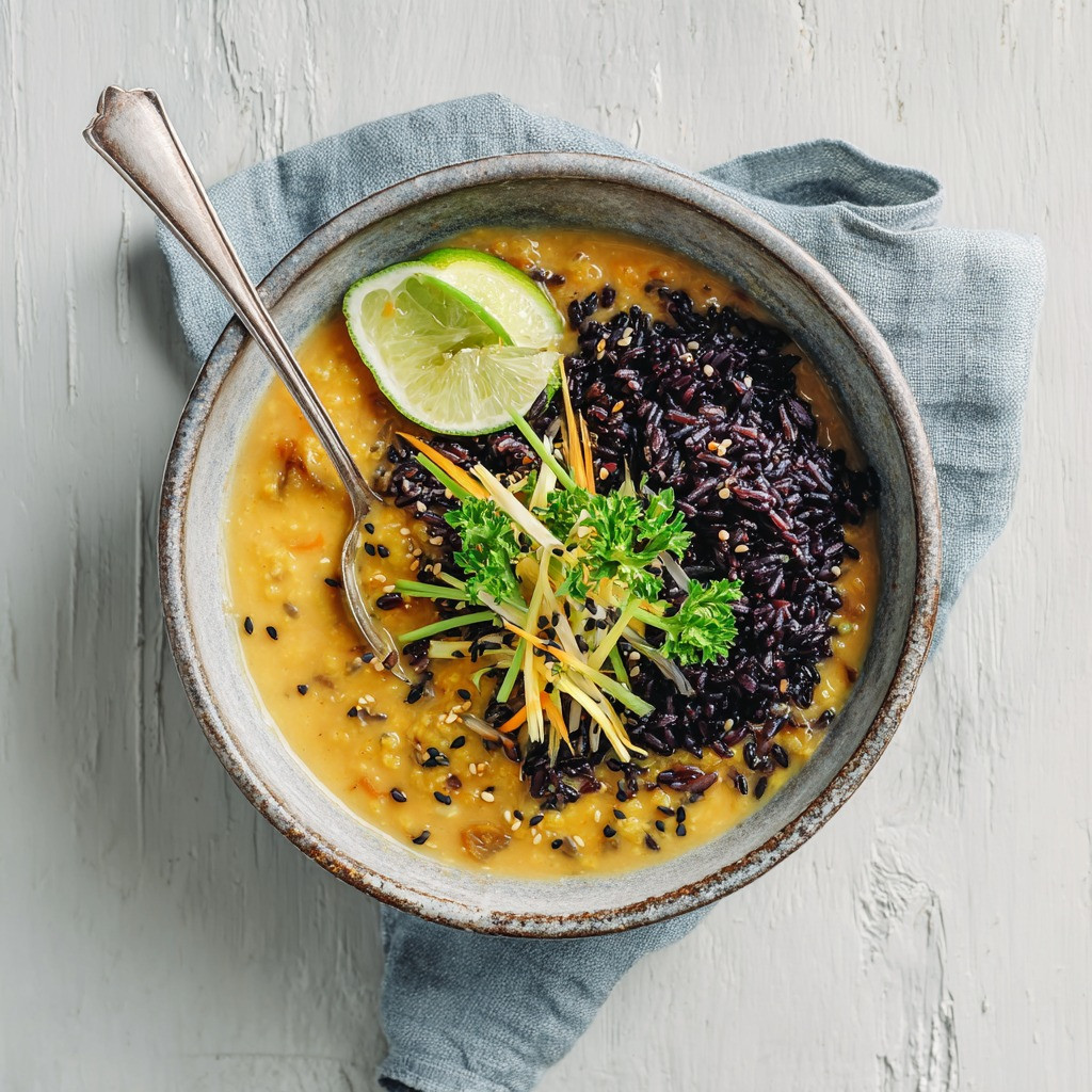 Ginger Sweet Potato Dal with Coconut Leeks and Black Rice