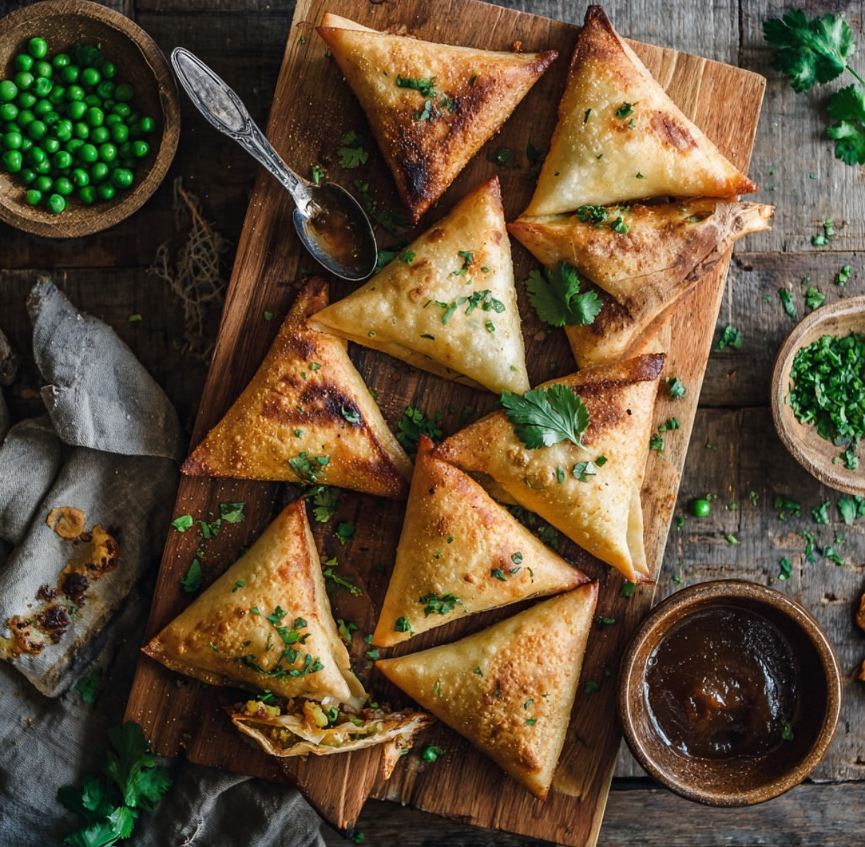 Golden Baked Samosas with Spiced Potato and Pea Filling