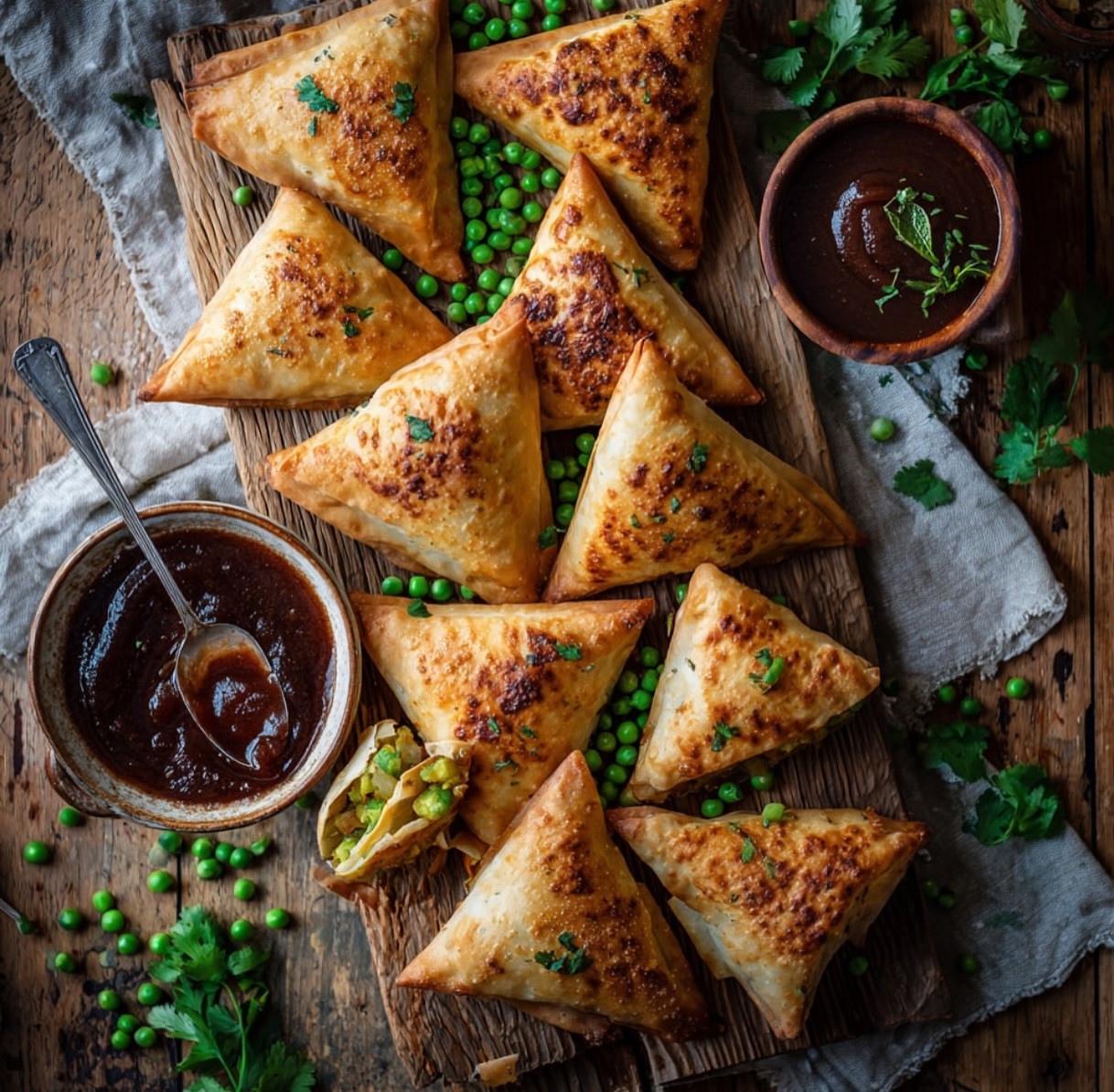 Golden Baked Samosas with Spiced Potato and Pea Filling