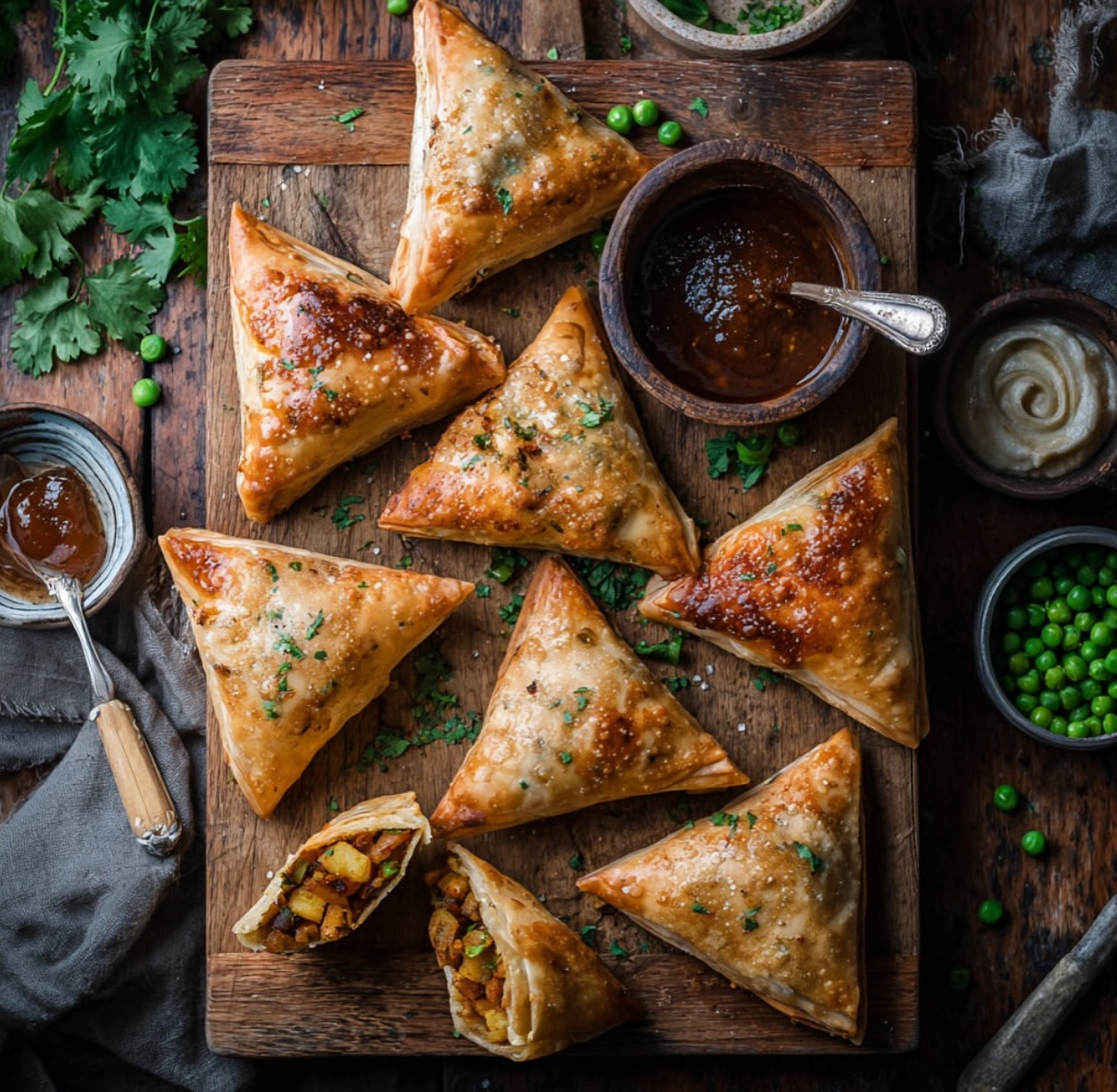 Golden Baked Samosas with Spiced Potato and Pea Filling