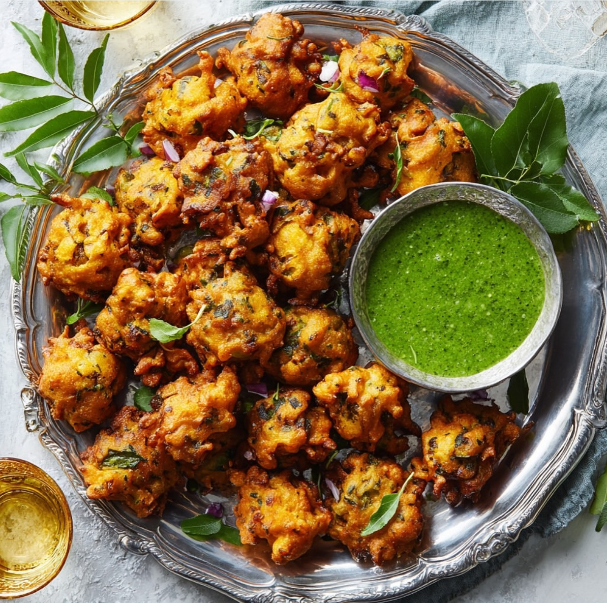 Golden Lentil Fritters with Spicy Cilantro-Tomatillo Dip