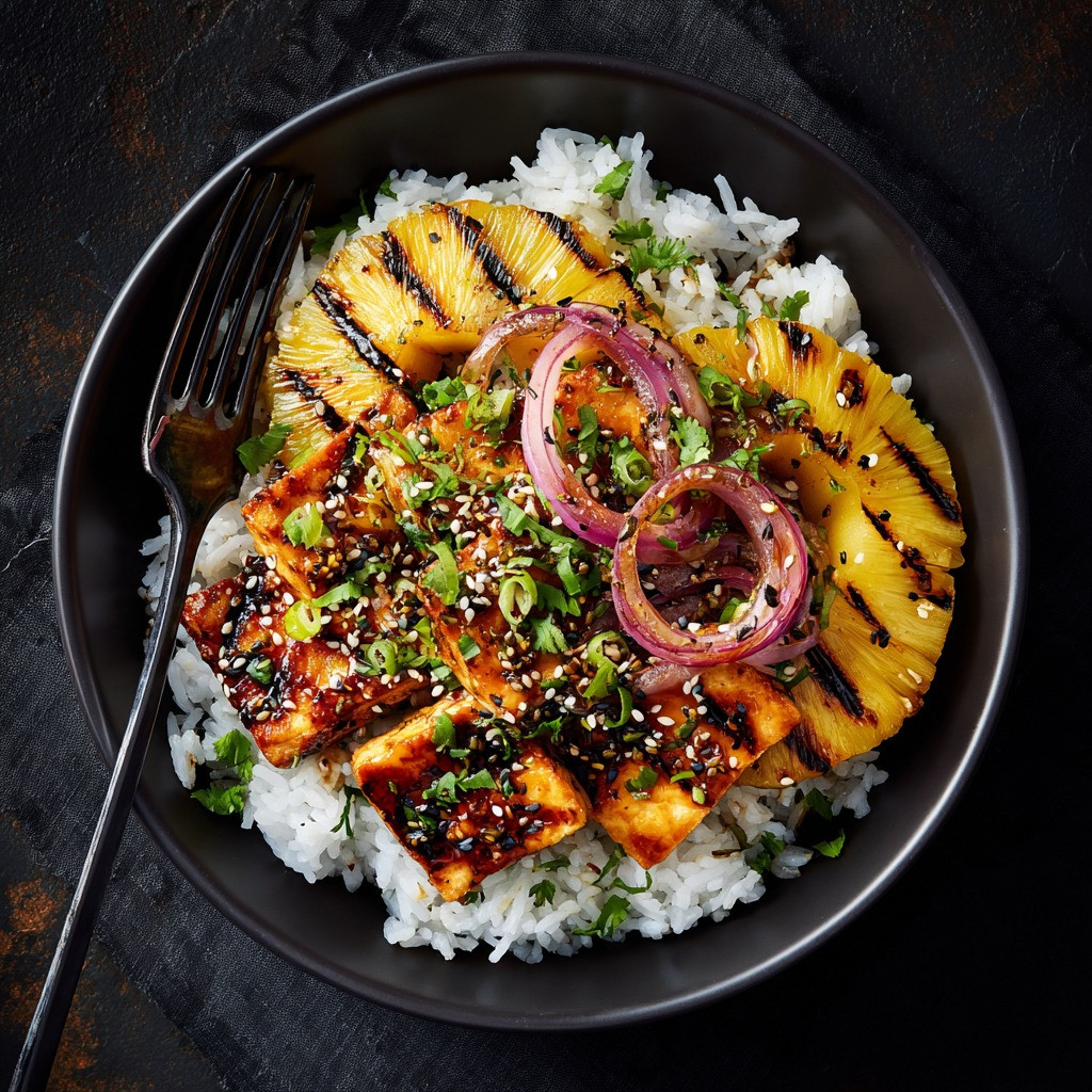 Grilled Pineapple Teriyaki Tofu with Jasmine Rice