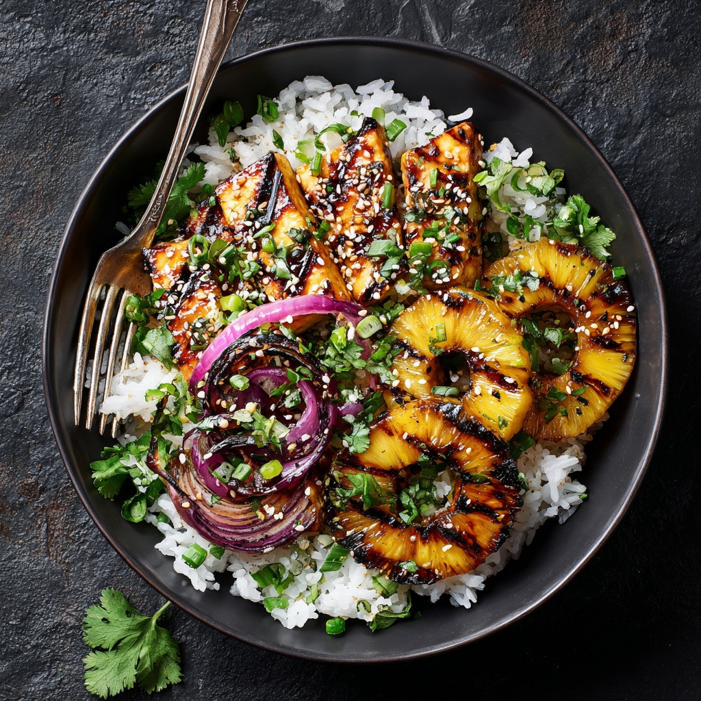Grilled Pineapple Teriyaki Tofu with Jasmine Rice