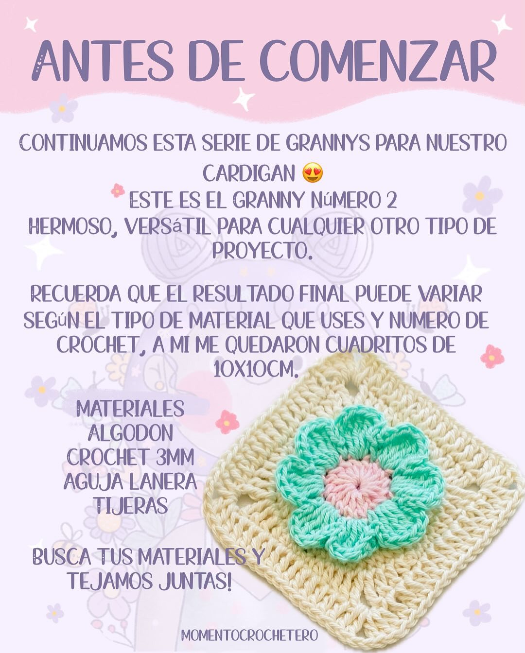 Hermoso patrón de cuadrado de flor para cardigan