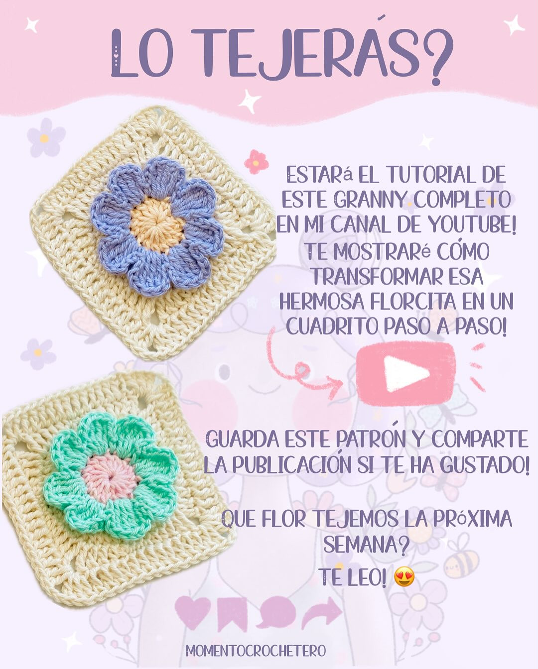 Hermoso patrón de cuadrado de flor para cardigan