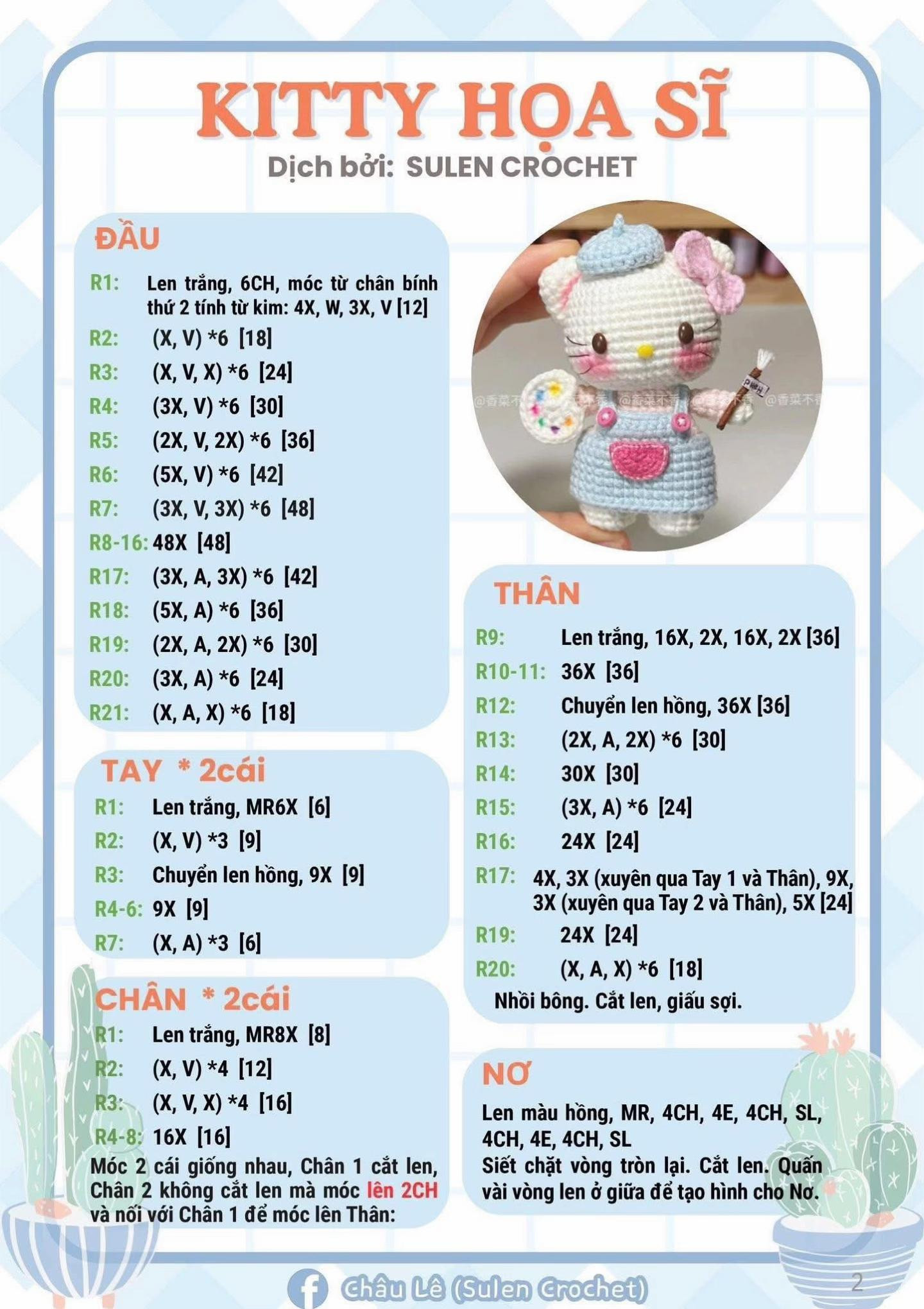 Hướng dẫn móc len hình mèo Kitty nghệ sĩ đáng yêu